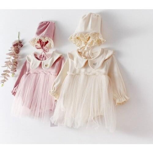 Princess Baby Girl Sping Summer Clothes 100% Cotton High Quality Cute Lovely Birthday Baptism Bodysuit+Cap Kids Girl Clothing