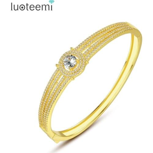 LUOTEEMI Brand Bangles for Women Wedding Dating Shiny CZ Stone Two Colors Geometric Pulseira Simple Design Female Christmas Gift