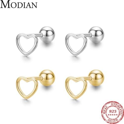 Modian Fashion Hollow Out Heart Earrings 100% 925 Sterling Silver Gold Color Love Elegant Stud Earring For Women Party Jewelry