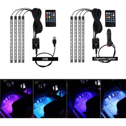 4pcs Car RGB Neon LED Strip Lights Auto Styling Decorative Atmosphere USB remote control Lamps Car colorful Interior Light