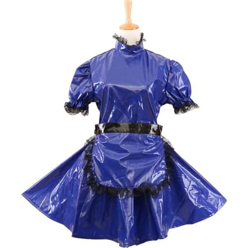 New Arrival Custom Made Sissy Maid PVC Lockable Dress Uniform Cosplay Costume Victorian Red Sarpet Dresses