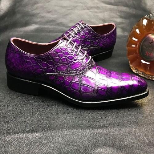 Chue New Crocodile Leather Business Shoes For Men Man Rounded Head Lace-Up Male