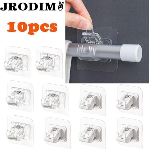 Self Adhesive Hooks Punch-free Curtain Rod Clip Hook Shower Curtain Rod Hanging Holder Household Fixed Clip Hanging Hook Holder