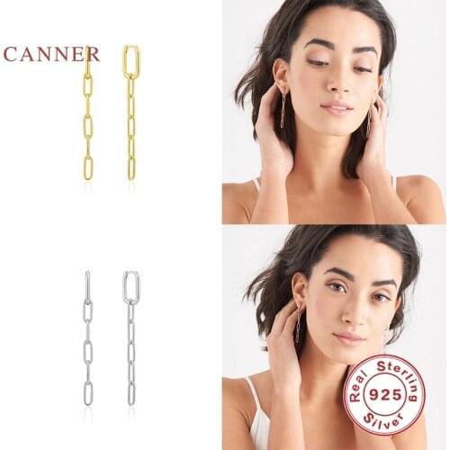 CANNER Paper Clip Chain Type U Earrings For Women 100% Real 925 Sterling Silver Earrings Hoops Zircon Fine Jewelry Pendientes