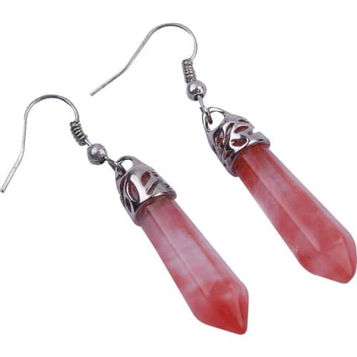 1 Pairs 2pcs Free Shipping Six Angle natural crystal earrings eardrop popular adorn article