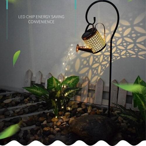LED Solar Powered Shower Fairy Light Hollow Kettle Shower Statues Sprinkles Lamp Intelligent Light Control Outdoor Garden Decor