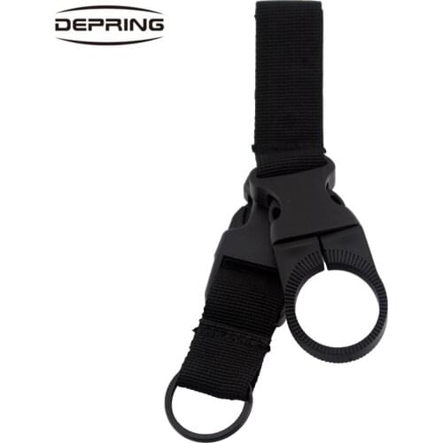 Tactical Outdoor Backpack Nylon Webbing Buckle Hook Hanging Water Bottle Holder Belt Clip with Keychain for Hiking Camping