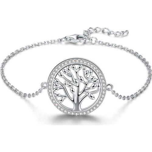 TB0 Couples Round Fortune Tree Sterling Silver Bracelet DIY Life Tree 925 Sterling Silver Womens Bracelet