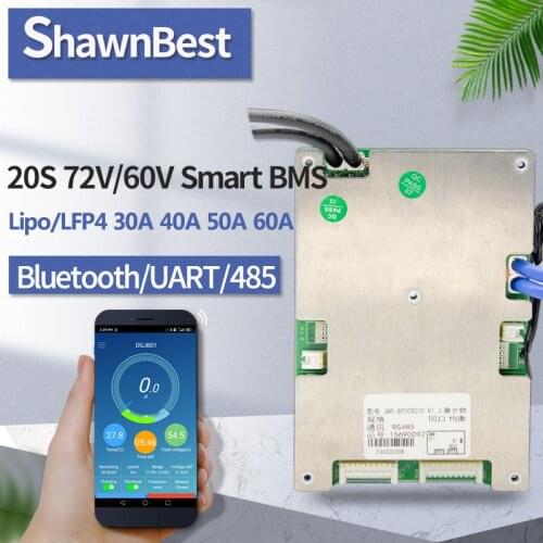 20s smart bluetooth bms 30A 40A 50A 60A Lifepo4 60V common port 72v lipo Lithium Battery Protection Board Electric bicycle pcm