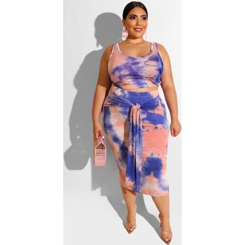 Womens Clothing Plus Size Sexy Fashion Printed Sleeveless Vest Top+ Skinny Package Hip Skirt 2 Piece Set Free Shipping Clothes