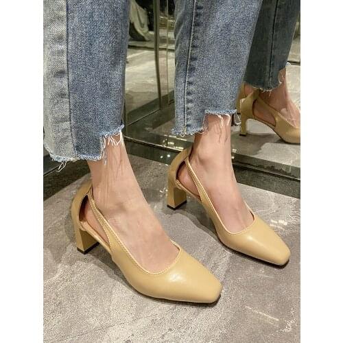 Fashion ladies high heels summer new retro square head hollow commuter all-match work high heels elegant hot sale