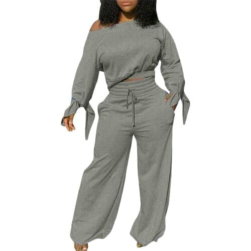Ladies Suit Fashion Streetwear Long Sleeved Tops Empty Loose Wide-Leg Pants Two-Piece Casual Home Sexy Slim Suit Women Tracksuit