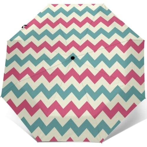 Automatic Umbrella Rain Women Three-folding Umbrella Chevron Zig Zag Pattern Windproof Umbrella Female Waterproof parasol