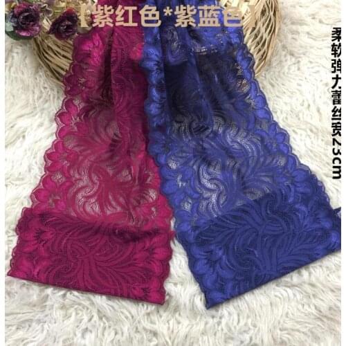 1 Meter/lot 23CM Width High End Elastic Lace Trim Sewing Garment Accessories Fuchsia Blue Lace Fabrics DIY