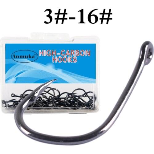 100pcs/50pcs High Carbon Steel Barbed With Ring Fishing Hooks 3#-16# For Carp Bass Fish Lure Bait Hook