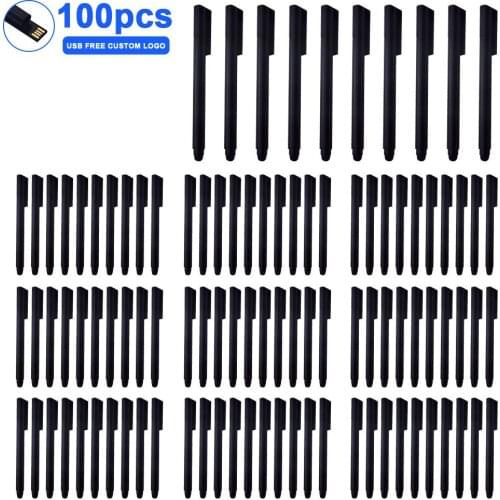 100pcs free logo ballpoint pen USB Flash Drive 32GB Metal Waterproof pendrive 64GB 8gb Pen Drive usb stick 2.0 High-speed metal