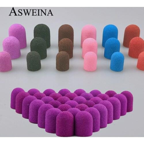 20pc 10*15/13*19 Nail Sanding Caps With Rubber Purple Blue Red Gel Remover Cutter Drill Bits Pedicure Cuticle Tools Accessories