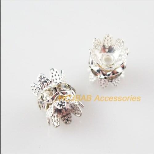 25Pcs Silver Plated Crystal Crown Spacer Beads End Caps 10mm
