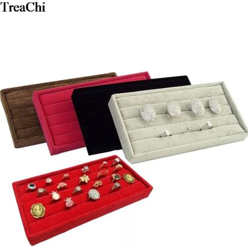 5 Colors Quality Velvet Ring Holder Case Jewelry Ring Display Organizer Storage Exhibition Decorations Tray 11*22*3cm