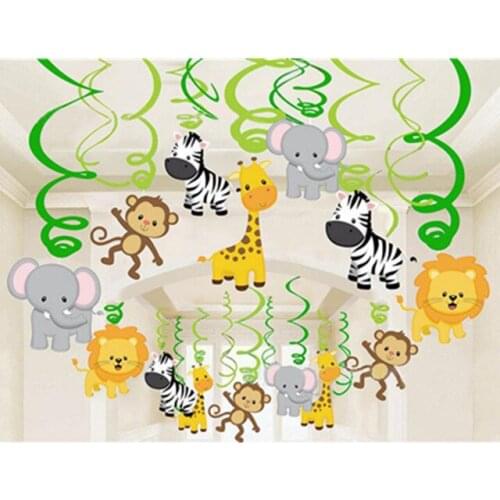 5pcs Jungle Animal Bunting Banner Ceiling Hanging Swirl Dangling Streamers for Kids birthday party Spiral Ornaments Decoration