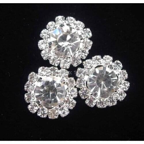50 Pieces 15mm Silver Metal Flower Flat Back Rhinestones Buttons Kids Hair Accessories Crystal Buttons for Craft