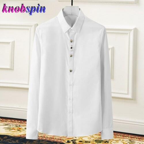 Brand Business Shirts men dress 2019 long sleeve Solid Slim Camisas social masculina Black White men shirt Cross Skull Button