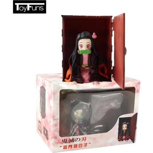 7-9cm Anime Demon Slayer Kimetsu no Yaiba Nezuko with Wood Box PVC Action Figure Doll Model Collection Classical Model Toy Gift
