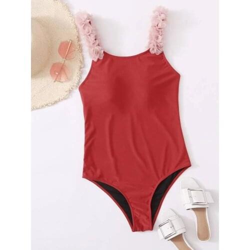 European And American New Plus Size Ladies One-Piece Swimsuit Petals Hand-Sewn Fat High Waist Swimsuit Bikini Womens Clothes