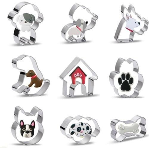 9pcs Dog bone paw shaped Baking mold Cookie Cutter for DIY cakes bread biscuit cookies chocolate 304 Stainless Steel