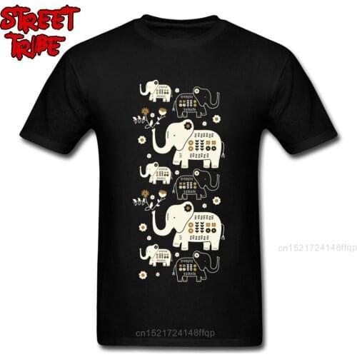 Folksy Elephants Tshirt Men Lovely T Shirt Cotton Fabric Male T-shirts Cartoon Printing Short Sleeve Tees Cute Design Sweatshirt