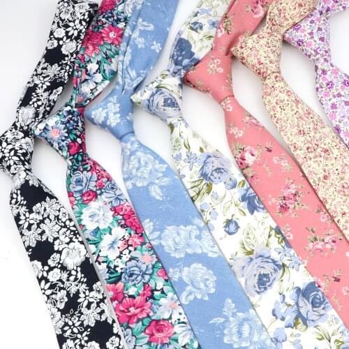 Cotton Floral Tie for Men Narrow Casual Mens Ties for Wedding Party Flower Print Neckties for Women Dress Male Suits Neck Ties