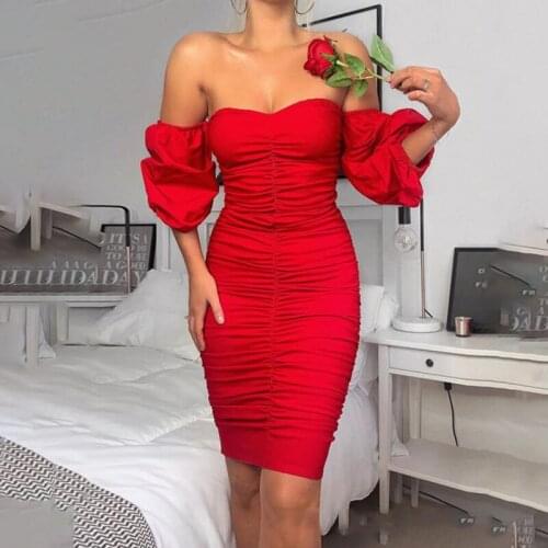 Red Off Shoulder Bodycon Dresses For Women Summer Sexy Party Pleated Purple Dress Festival Clothing Robe Femme Ete Vestidos