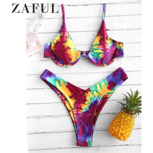 ZAFUL Plunge Bikini Tie Dye Underwire Bikini Set Spaghetti Straps Swimsuit Aesthetic Sexy Bathing Suit Women Swimwear 2021