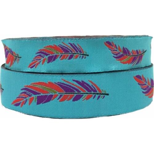 HOT!!! 2015 NEW wholesale 5/8" 7/8" 16mm 22mm 10yards/lots) Polyester Blue feather Cartoon Woven Jacquard Ribbon