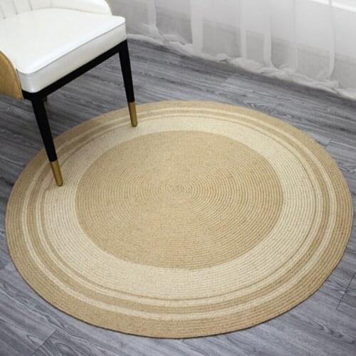 Natural quality Jute handmade area rug, Japanese style round shaped decorative bedside carpet ,cool mat for summer