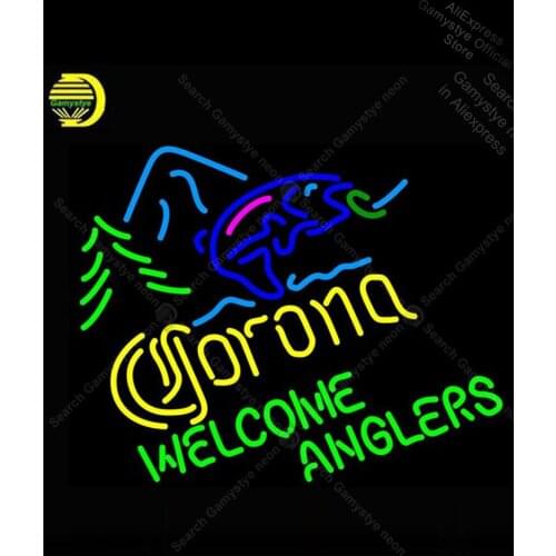 Neon Sign for Coron fish welcome Anglers Neon lamp Pub Display Beer bar shop Neon Bulbs Decorative Garage Sign Bright Color Neon