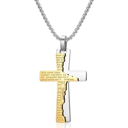 Stainless Steel Gold Jesus Christ Religious Cross Pendant Necklace Jewelry Neurowen Scripture Good Friday Necklaces Jewelry Gift