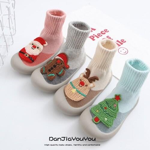 New Baby Boots Autumn Winter Christmas Floor Shoes Baby Toddler Anti-skid Shoes Terry Thickened 3D Cute Toddler Shoes