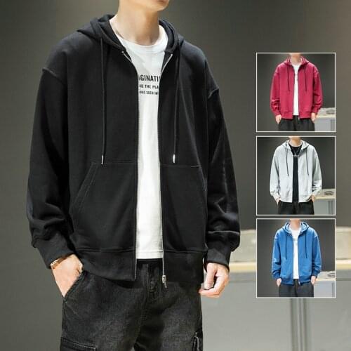 New Solid Zipper Hoodies Men Hip Hop Fashion Cardigan Streetwear Hooded Sweatshirts Tops M-3XL