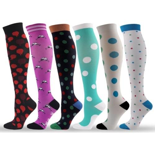 Autumn Winter Compression Socks Unisex Nylon Outdoor Sports Long Tube Running Socks Happy Dot Stockings Prevent Varicose Veins