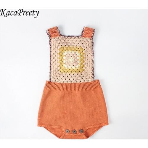 Autumn winter baby boy/girls clothes cotton vintage pattern design strap romper kids knitted jumpsuit toddler overalls children