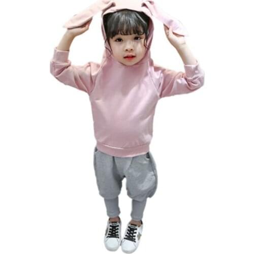 Autumn Baby Girls Clothes Set Long Sleeve Rabbit Ear Hoodie Tops+Pants Trouser Casual Costume Set