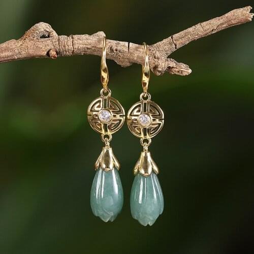 Natural jade earrings with gold 925 sterling silver earrings jewelry earrings for women sales with free shipping clearance sale