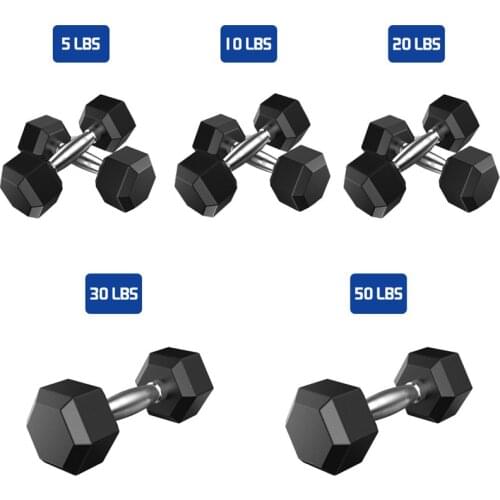Hexagonal rubber dumbbell rubber fixed dumbbell body training dumbbell metal dumbbell set Mancuernas de varios pesos