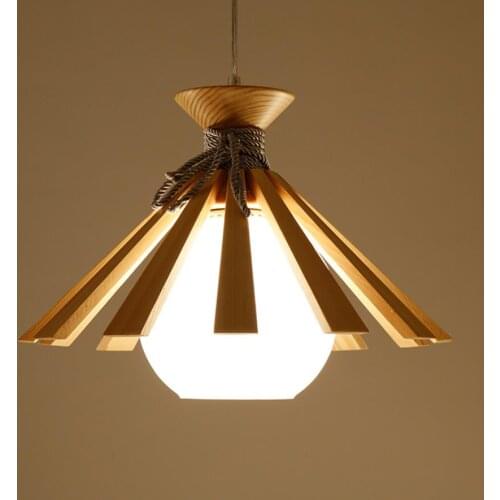 Nordic LED wood dining Pendant Lamp creative Japanese bar restaurant chandelier single head bedroom wooden lamps