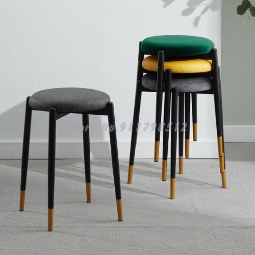 Nordic dining chair stool light luxury household round stool low stool makeup chair iron art small stool modern minimalist dinin