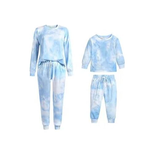 2021 Kids Tales Autumn Fashion Family Matching mom dad kid Tracksuit Tie Dye Print Children Clothing Set 2pcs Kids Suit