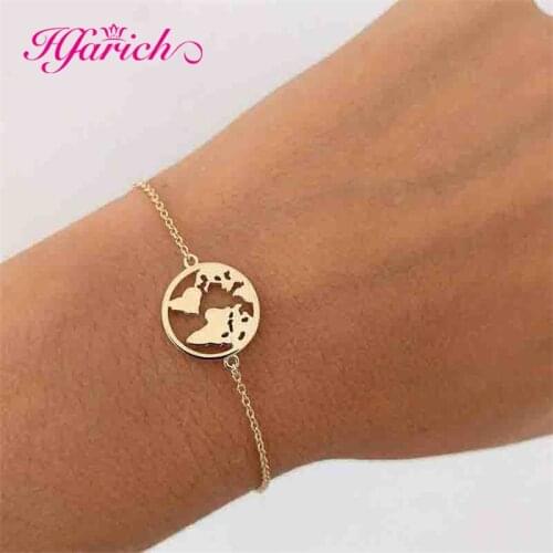 Hfarich Vintage World Map Bracelets & Bangles Stainless Steel Jewelry Globe Travel Jewellery Gift Wanderlust Earth Bracelet