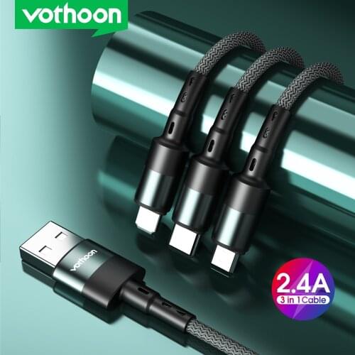 Vothoon 3 in 1 Micro USB Type C Cable For iphone 11Pro Xr 6s Samsung S10 S9 Huawei Xiaomi 2.4A Fast Charging mobile phone cable