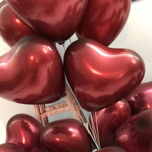 10pcs/lot Chrome color Metal red heart shaped balloon double latex balloons Birthday Wedding Supplies